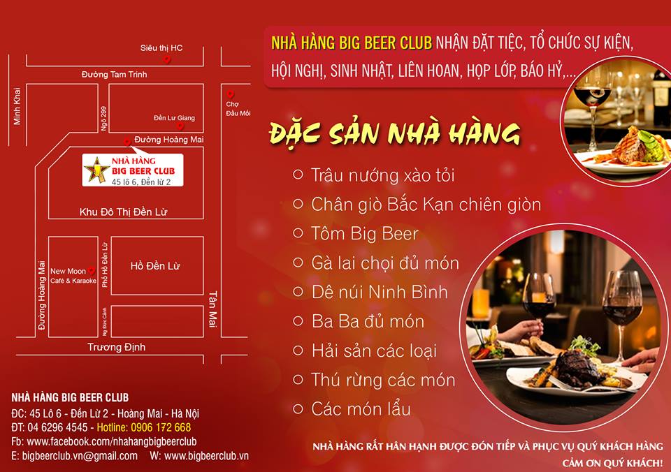 Nhà hàng Big Beer Club tặng 10% hoá đơn thanh toán dịp 30/04 - 01/05 Giới thiệu Thông tin  